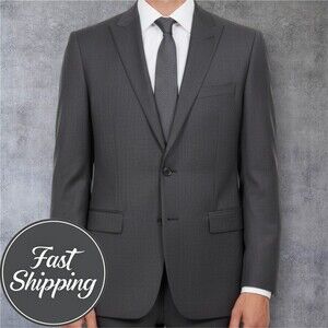 EGARA Slim fit Mens Blazer Sport Coat Two Button Suit Jacket 44R WOOL Gray